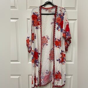 Flying Tomato anthologies Red and White Floral kimono